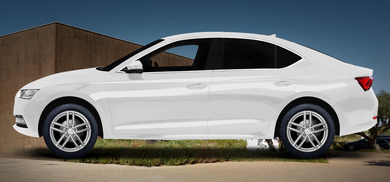 Na obrázku: OCTAVIA (NX), od 2020 — Škoda Octavia, ilustrační vizualizace vozu s disky DEZENT TR silver