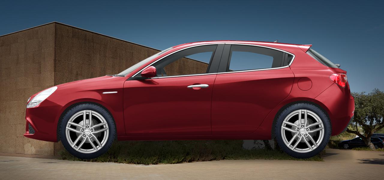 Na obrázku: GIULIETTA (940), od 2010 — Alfa Romeo Giulietta, ilustrační vizualizace vozu s disky DEZENT TR silver