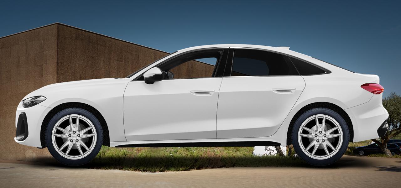 Na ilustracji: A5/S5/RS5 Limousine (F2), od 2024 r. – Audi A5, poglądowa wizualizacja auta z felgami DEZENT KF silver