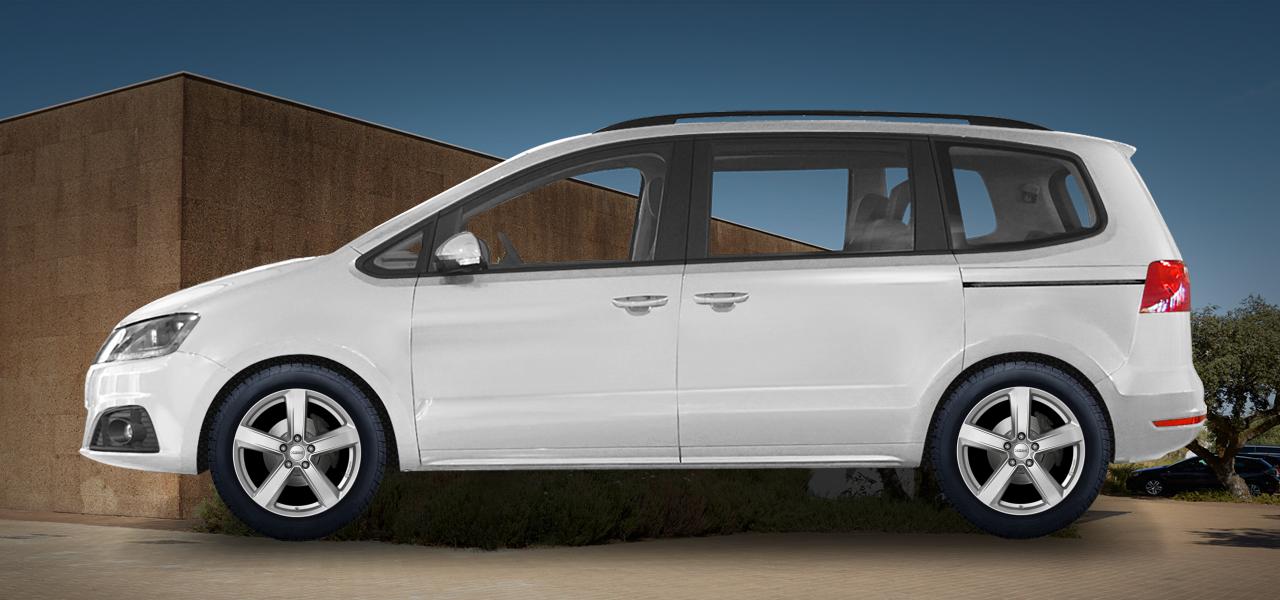 Na ilustracji: ALHAMBRA (7N), od 2010 r. – Seat Alhambra, poglądowa wizualizacja auta z felgami DEZENT TU silver