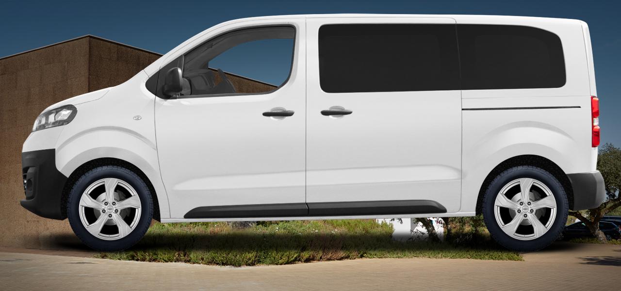 Na ilustracji: VIVARO C (V), od 2019 r. – Opel Vivaro, poglądowa wizualizacja auta z felgami DEZENT KB silver