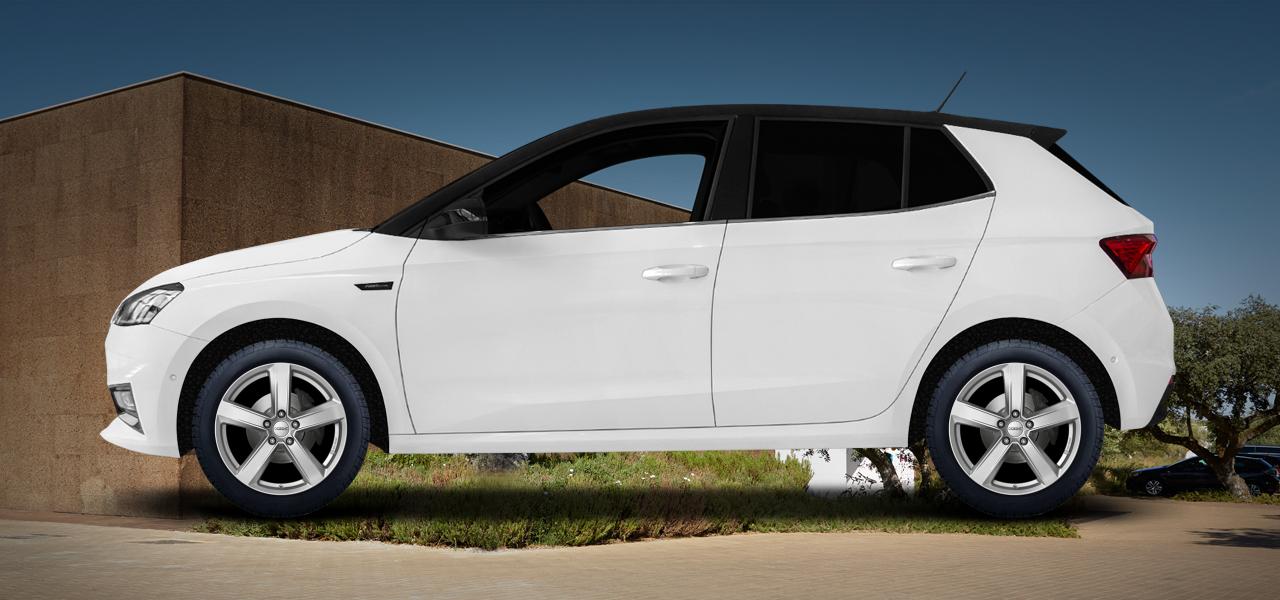 Na obrázku: FABIA (PJ), od 2021 — Škoda Fabia, ilustrační vizualizace vozu s disky DEZENT TU silver