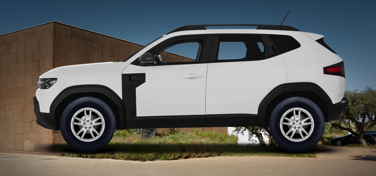 Na ilustracji: DUSTER (DJF), od 2024 r. – Dacia Duster, poglądowa wizualizacja auta z felgami DEZENT KF silver