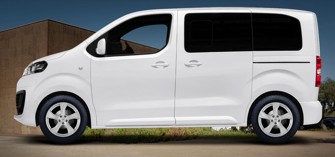 Na ilustracji: JUMPY/SPACE TOURER (V), od 2016 r. – Citroën Jumpy, poglądowa wizualizacja auta z felgami DEZENT KB silver