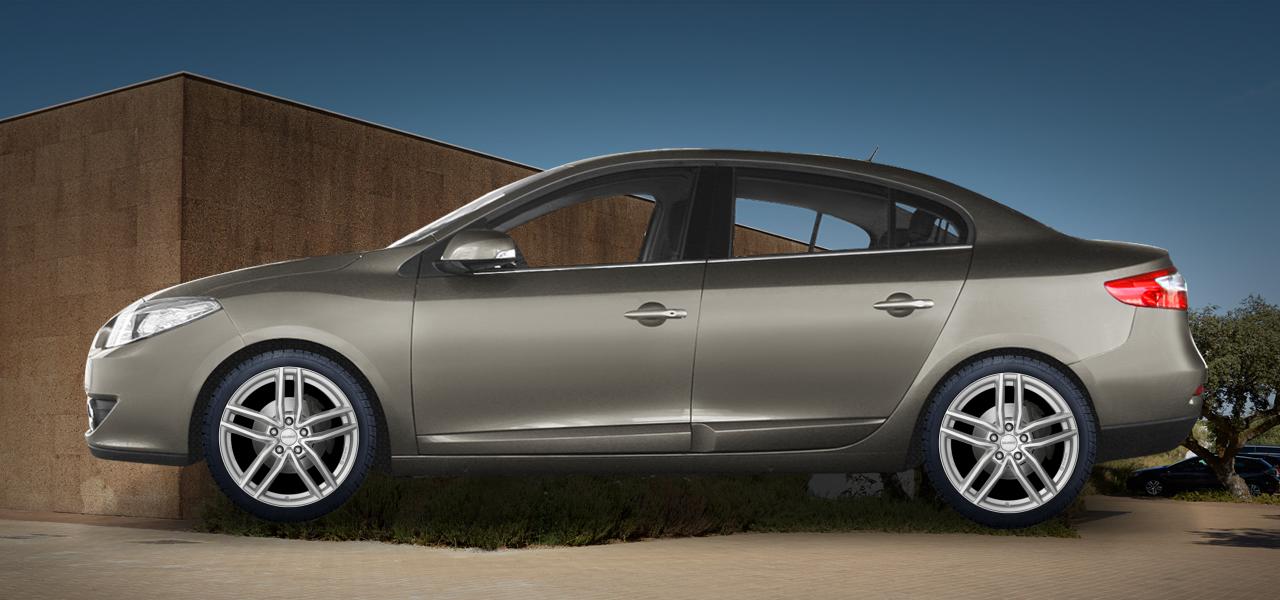 Na ilustracji: FLUENCE (Z), od 2010 r. – Renault Fluence, poglądowa wizualizacja auta z felgami DEZENT TR silver