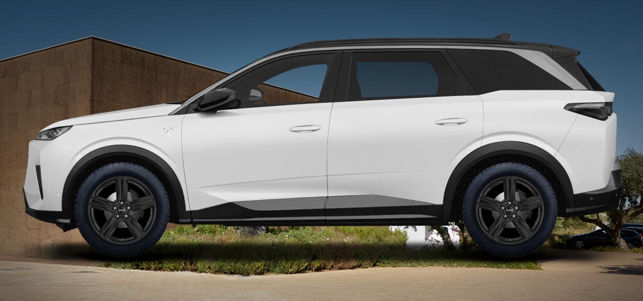 Na ilustracji: 5008 (K), od 2024 r. – Peugeot 5008, poglądowa wizualizacja auta z felgami DEZENT KG black
