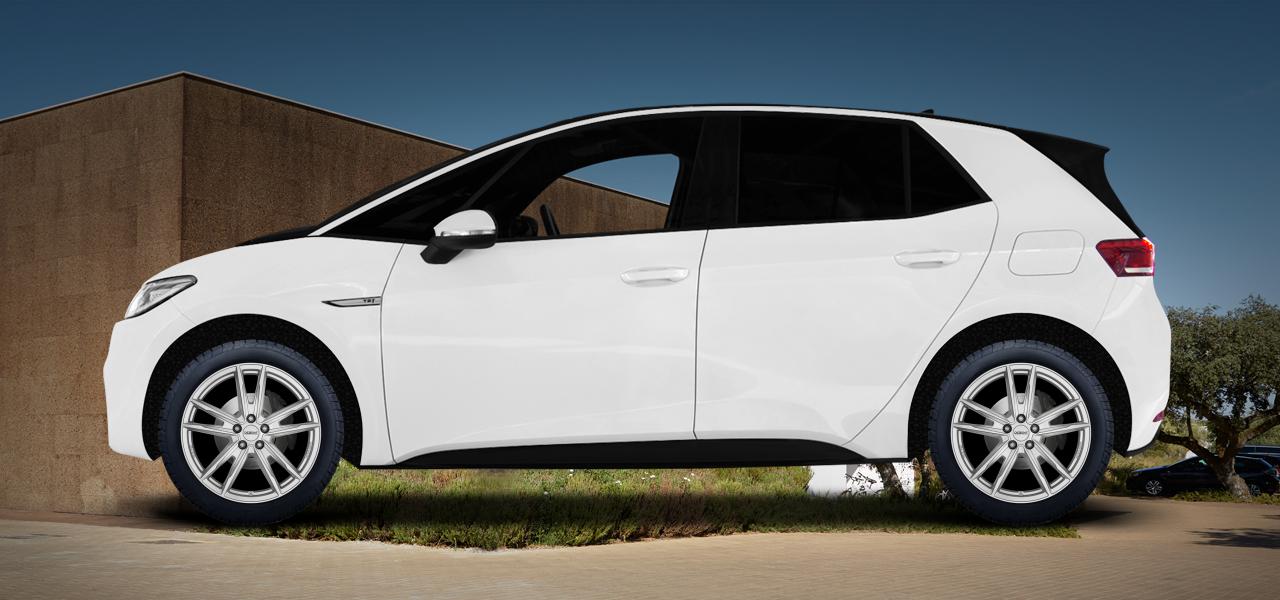 Na ilustracji: ID.3 (E1), od 2020 r. – Volkswagen Id.3 Pro, poglądowa wizualizacja auta z felgami DEZENT KF silver