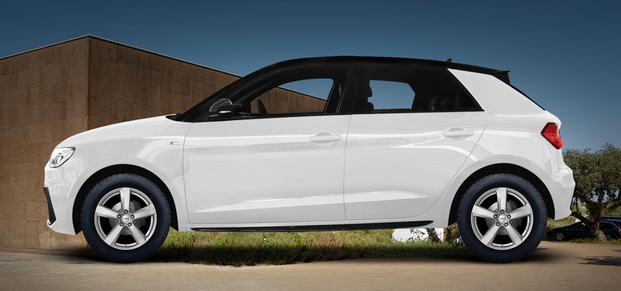 Na ilustracji: A1 Sportback (GB), od 2018 r. – Audi A1, poglądowa wizualizacja auta z felgami DEZENT TU silver