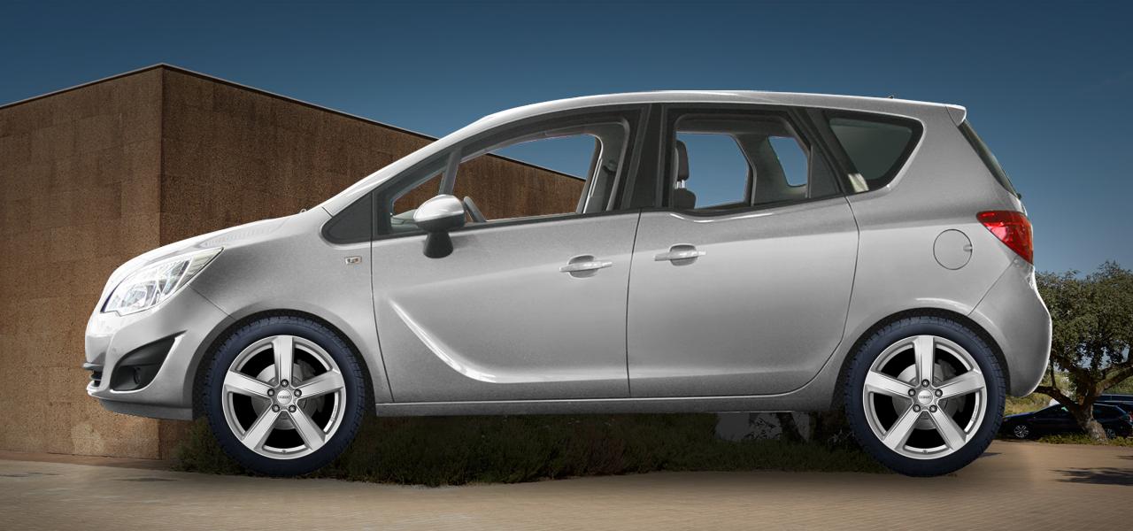 Na ilustracji: MERIVA B/MERIVA B Van (S-D MONOCAB B,S-D MONOCAB B/V), od 2010 r. – Opel Meriva, poglądowa wizualizacja auta z felgami DEZENT TU silver
