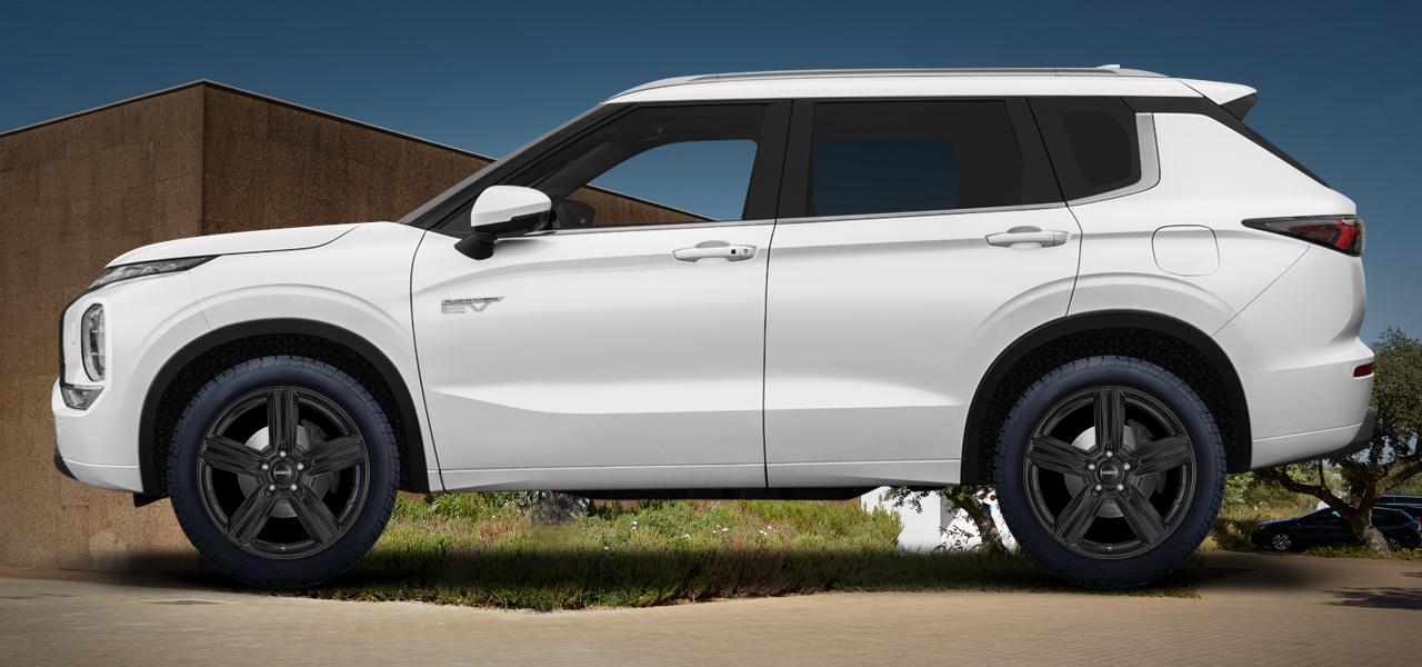 Na ilustracji: OUTLANDER (GN0W), od 2025 r. – Mitsubishi Outlander, poglądowa wizualizacja auta z felgami DEZENT KG black