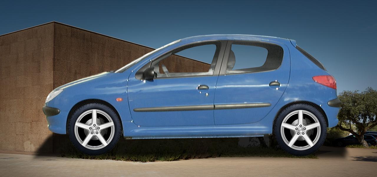 Na ilustracji: 206 (2*), od 1998 r. – Peugeot 206, poglądowa wizualizacja auta z felgami DEZENT TY