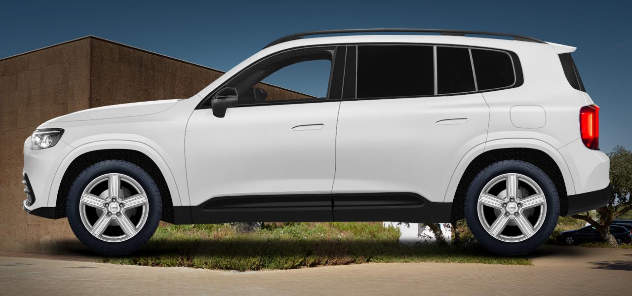 Na ilustracji: GLB (X248) (MMGLBH), od 2026 r. – Mercedes-Benz GLB, poglądowa wizualizacja auta z felgami DEZENT KG silver