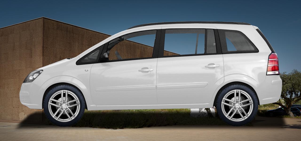 Na ilustracji: ZAFIRA/ZAFIRA Van (A-H/MONOCAB;A-H/MONOCAB-CNG;GMIG;A-H/Monocab/V), od 2005 r. – Opel Zafira, poglądowa wizualizacja auta z felgami DEZENT TR silver