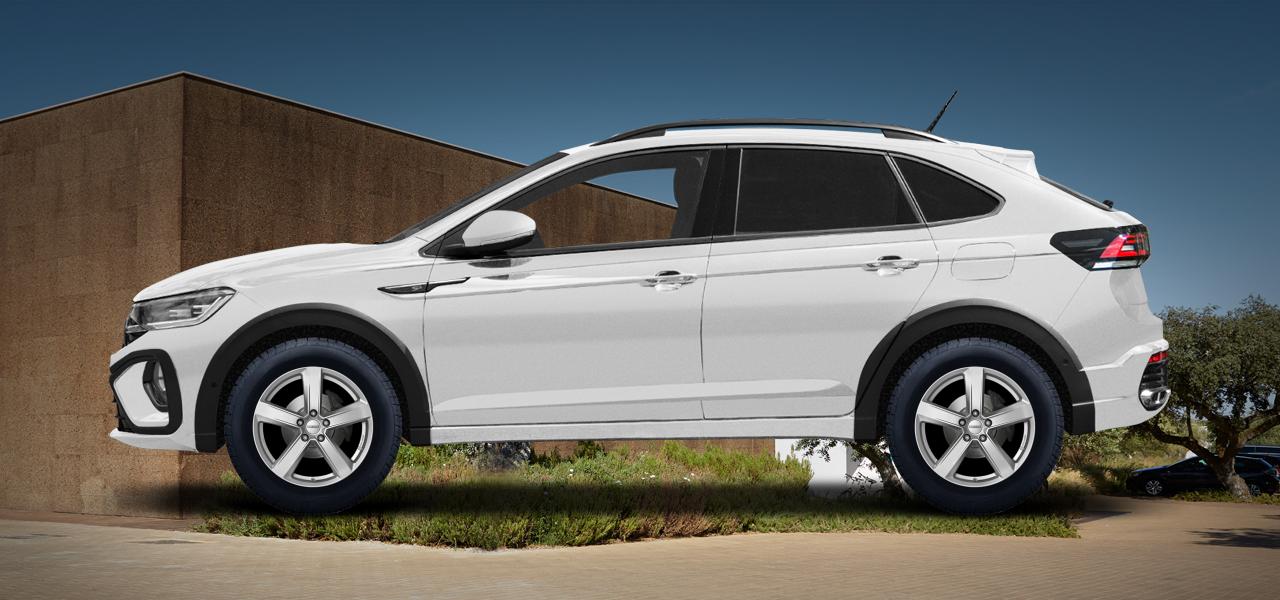 Na ilustracji: TAIGO (CS), od 2021 r. – Volkswagen Taigo, poglądowa wizualizacja auta z felgami DEZENT TU silver