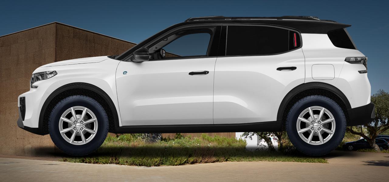 Na ilustracji: C3 Aircross (C), od 2024 r. – Citroën C3 Aircross, poglądowa wizualizacja auta z felgami DEZENT TN silver
