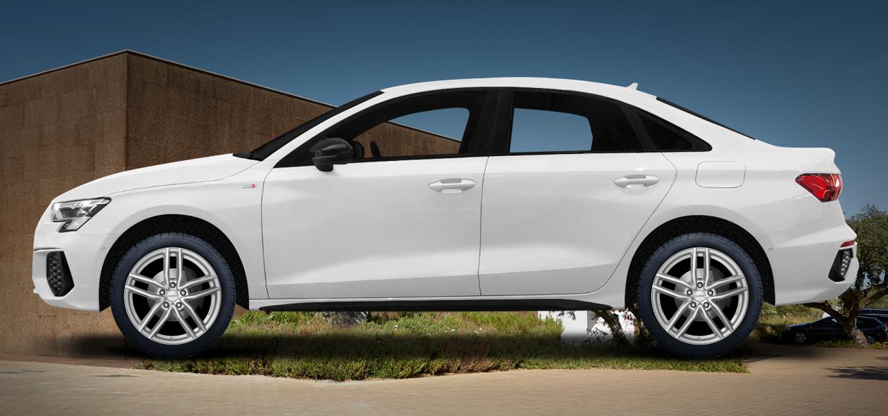 Na ilustracji: A3/S3/RS3 Limousine (GY), od 2020 r. – Audi A3, poglądowa wizualizacja auta z felgami DEZENT TR silver