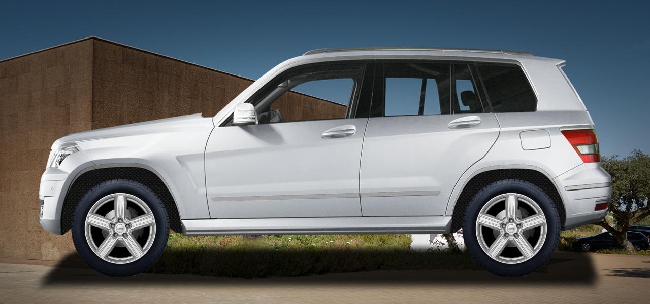 Na ilustracji: GLK (X204) (204X), od 2008 r. – Mercedes-Benz GLK, poglądowa wizualizacja auta z felgami DEZENT KG silver
