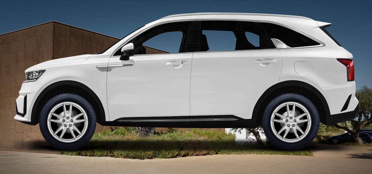 Na ilustracji: SORENTO (MQ4), od 2020 r. – Kia Sorento, poglądowa wizualizacja auta z felgami DEZENT KF silver