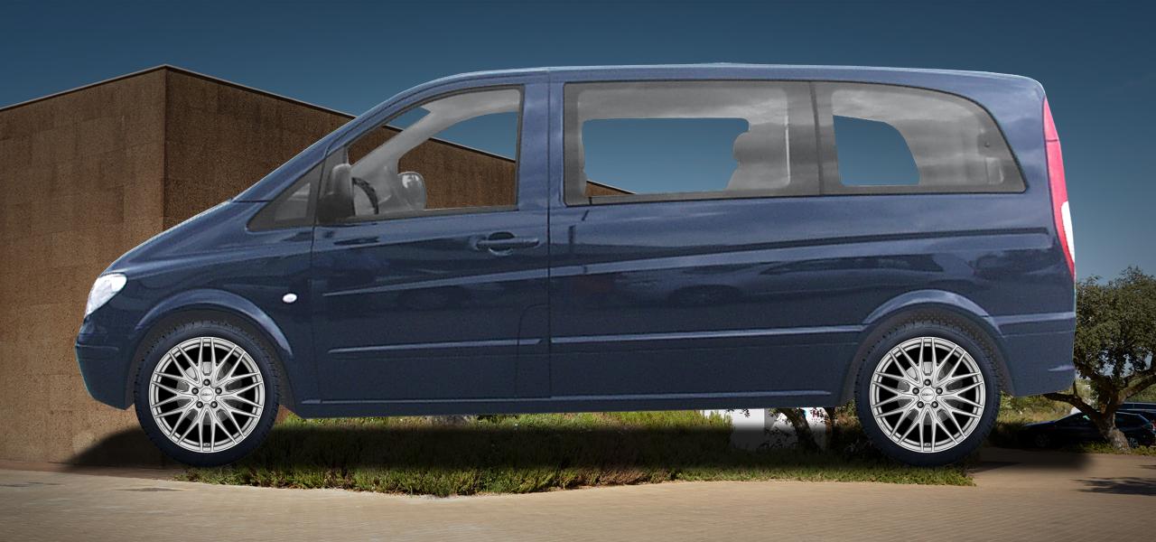 Na ilustracji: VIANO (W639) (639;639/2;639/5), od 2003 r. – Mercedes-Benz Viano, poglądowa wizualizacja auta z felgami DEZENT KY silver