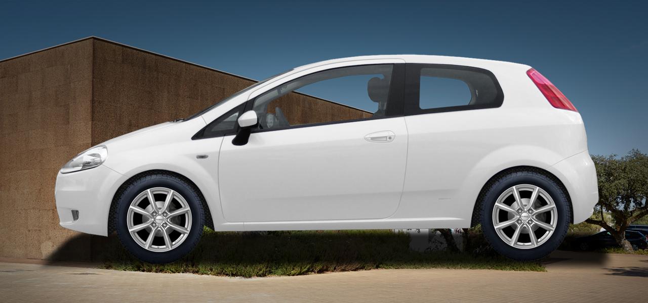 Na ilustracji: PUNTO GRANDE/PUNTO EVO (199), od 2005 r. – Fiat Punto, poglądowa wizualizacja auta z felgami DEZENT TN silver