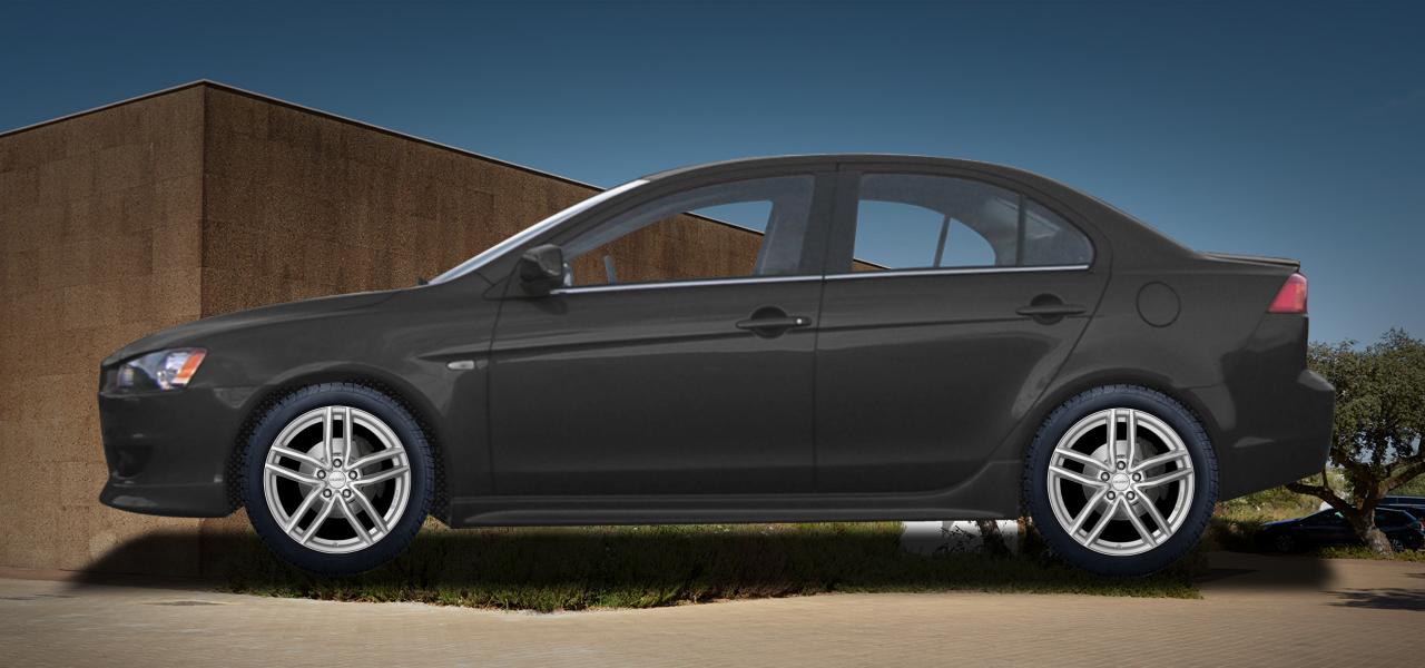 Na ilustracji: LANCER (CY0), od 2008 r. – Mitsubishi Lancer, poglądowa wizualizacja auta z felgami DEZENT TR silver