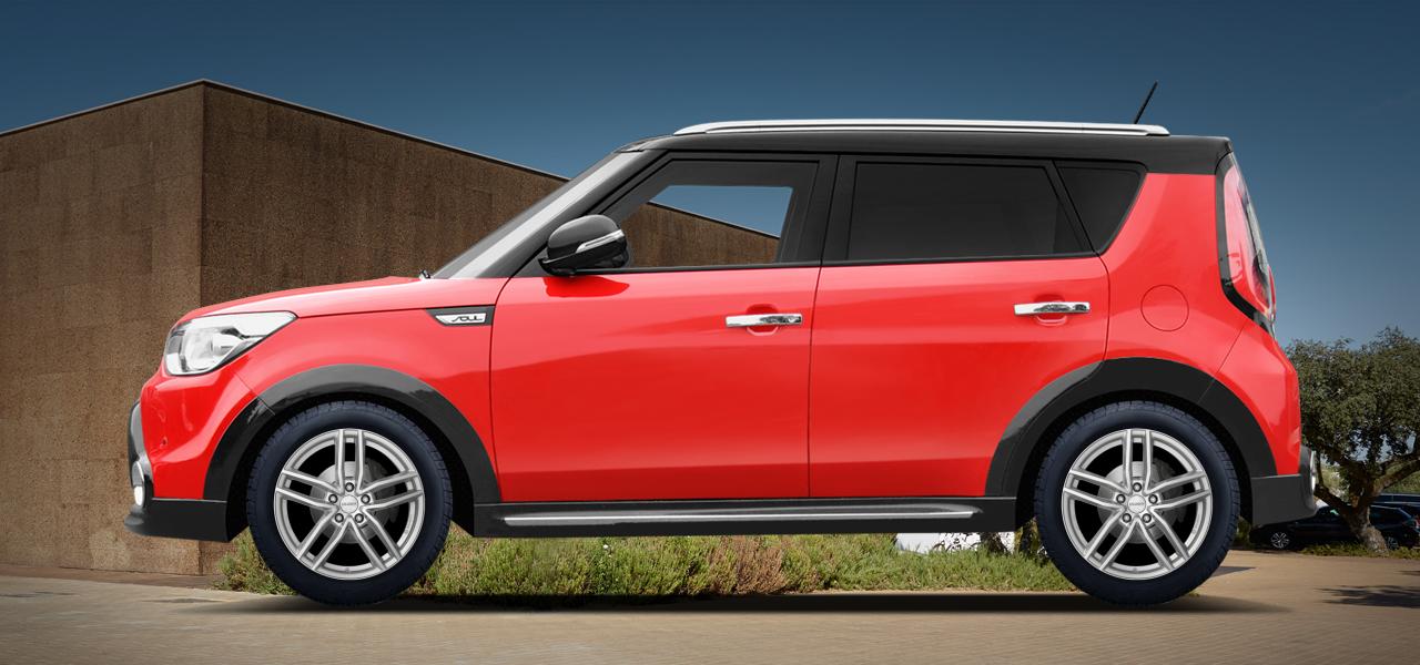 Na ilustracji: SOUL (PS;PSEV), od 2014 r. – Kia Soul, poglądowa wizualizacja auta z felgami DEZENT TR silver