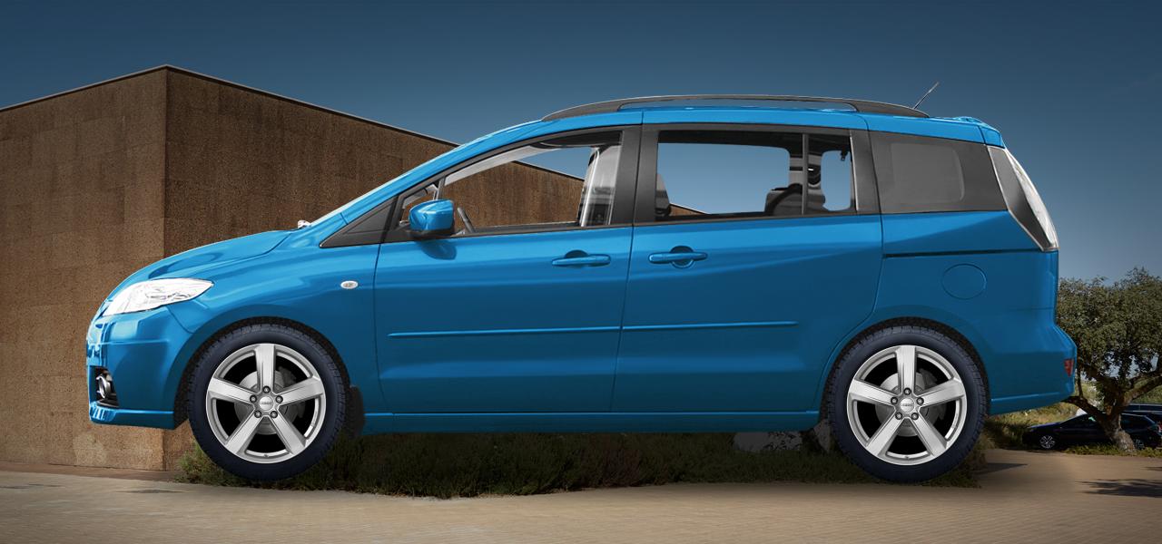 Na ilustracji: 5 (CW), od 2011 r. – Mazda 5, poglądowa wizualizacja auta z felgami DEZENT TU silver