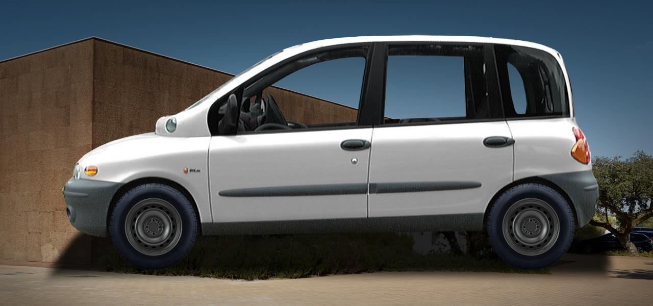 Na obrázku: MULTIPLA (186), od 1999 — Fiat Multipla, ilustrační vizualizace vozu s disky ALCAR STAHLRAD 7835