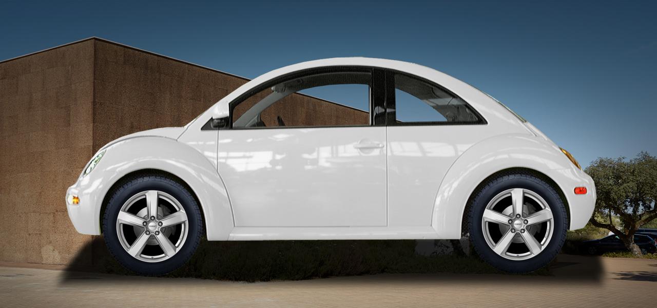 Na ilustracji: BEETLE (9C), od 1998 r. – Volkswagen New Beetle, poglądowa wizualizacja auta z felgami DEZENT TU silver