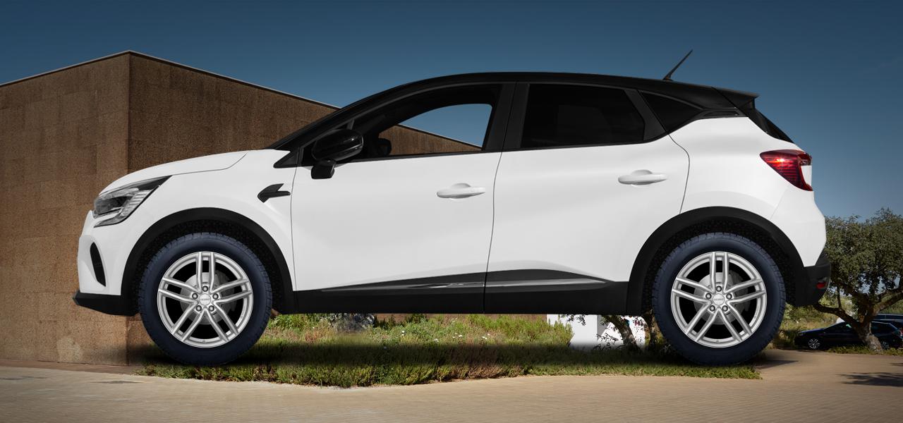 Na ilustracji: CAPTUR (RJB), od 2020 r. – Renault Captur, poglądowa wizualizacja auta z felgami DEZENT TR silver