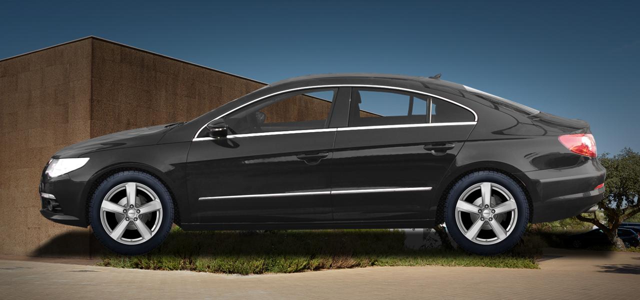 Na ilustracji: PASSAT CC (3CC), od 2008 r. – Volkswagen Passat Cc, poglądowa wizualizacja auta z felgami DEZENT TU silver