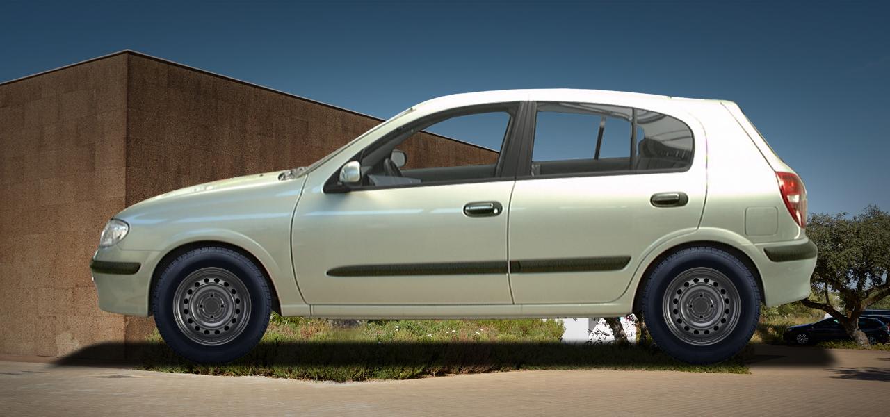 Na ilustracji: ALMERA (N16), od 2000 r. – Nissan Almera, poglądowa wizualizacja auta z felgami ALCAR STAHLRAD 8410