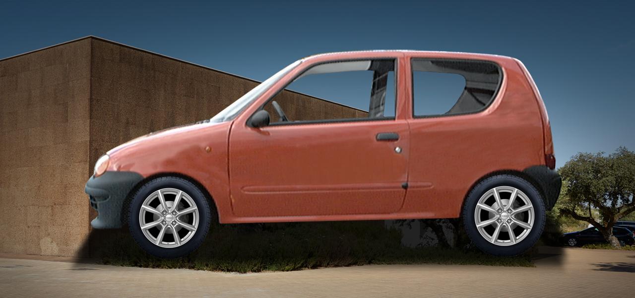 Na obrázku: SEICENTO (187), od 1998 — Fiat Seicento, ilustrační vizualizace vozu s disky DEZENT TN silver