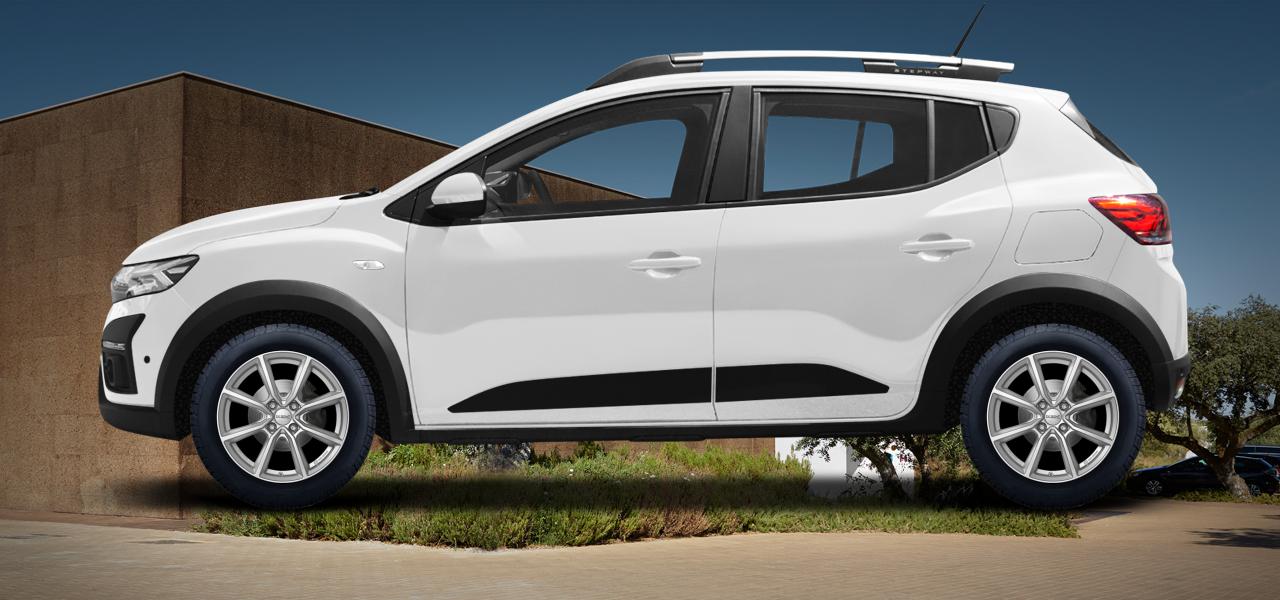 Na ilustracji: SANDERO III (DJF), od 2020 r. – Dacia Sandero, poglądowa wizualizacja auta z felgami DEZENT TN silver
