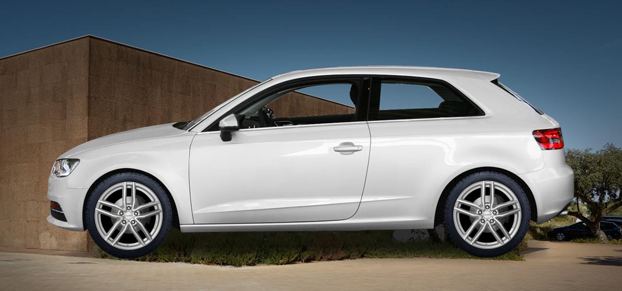 Na ilustracji: A3/S3 (8V), od 2012 r. – Audi A3, poglądowa wizualizacja auta z felgami DEZENT TR silver