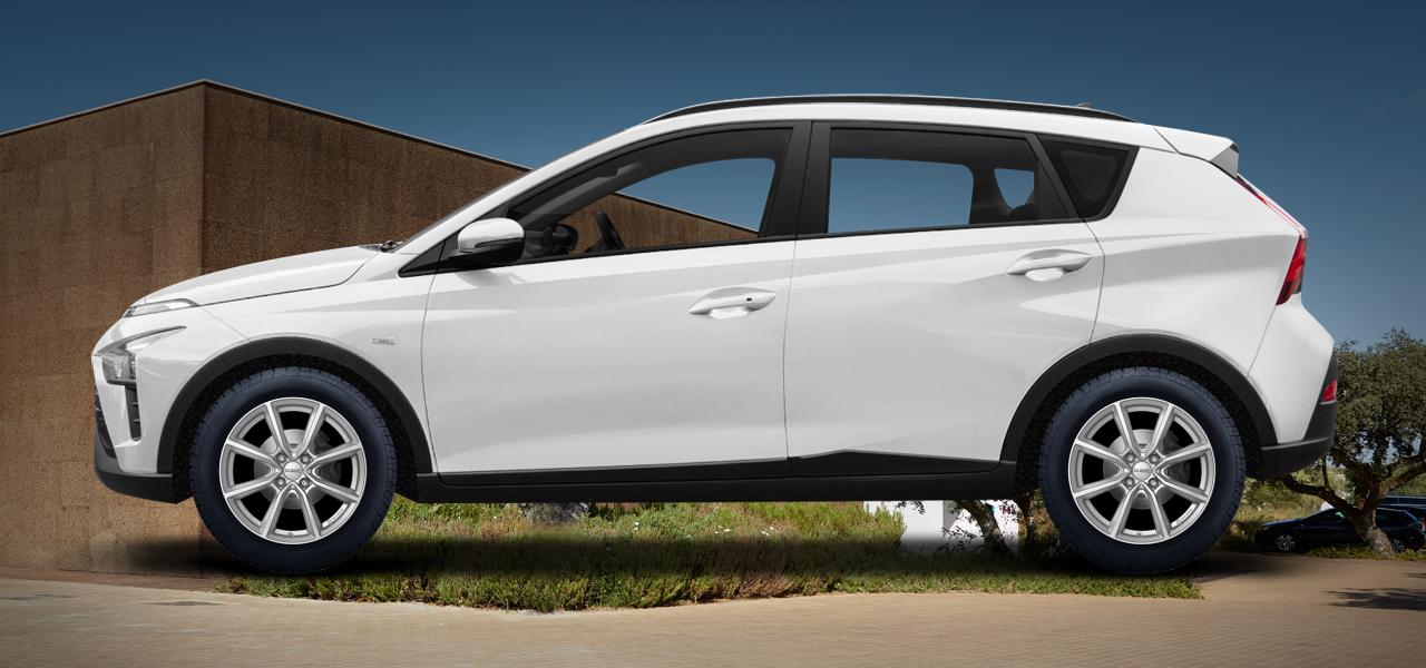 Na ilustracji: BAYON (BC3), od 2021 r. – Hyundai Bayon, poglądowa wizualizacja auta z felgami DEZENT TN silver