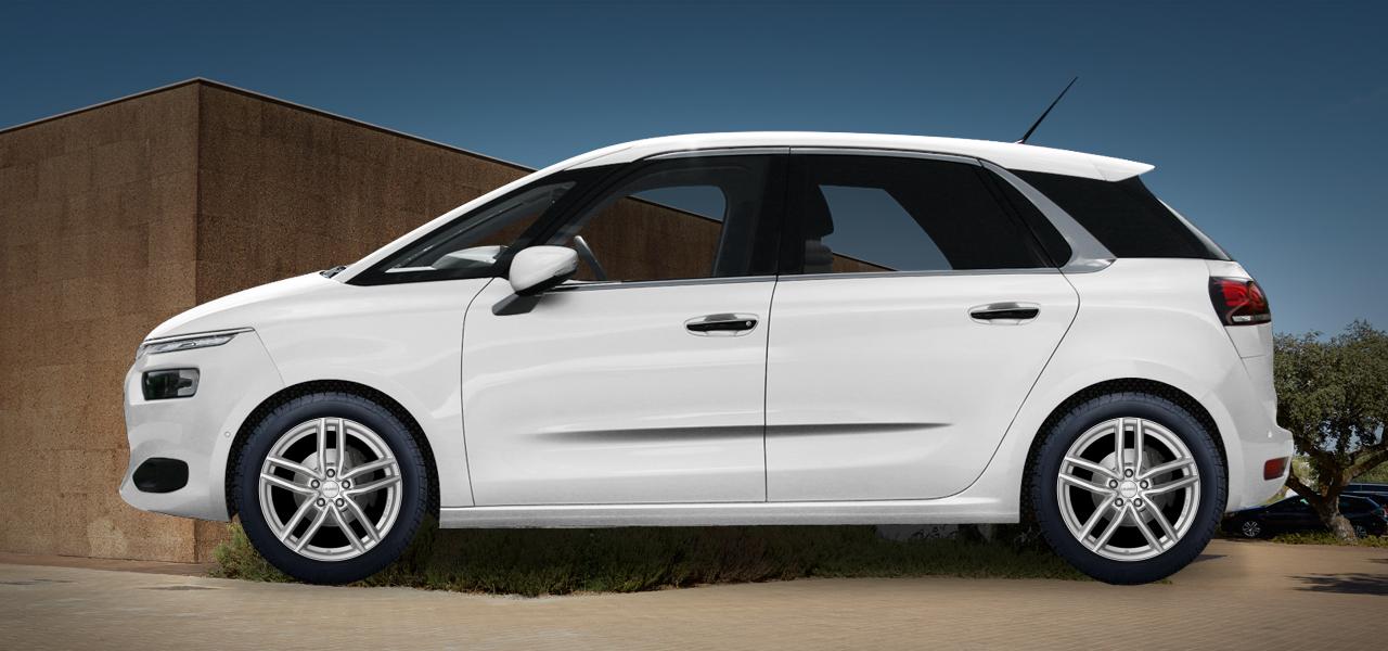 Na ilustracji: C4 Picasso/Spacetourer (3), od 2013 r. – Citroën C4 Picasso, poglądowa wizualizacja auta z felgami DEZENT TR silver