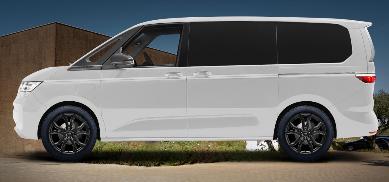 Na ilustracji: T7 MULTIVAN/CALIFORNIA (ST), od 2021 r. – Volkswagen Multivan, poglądowa wizualizacja auta z felgami DEZENT TV black