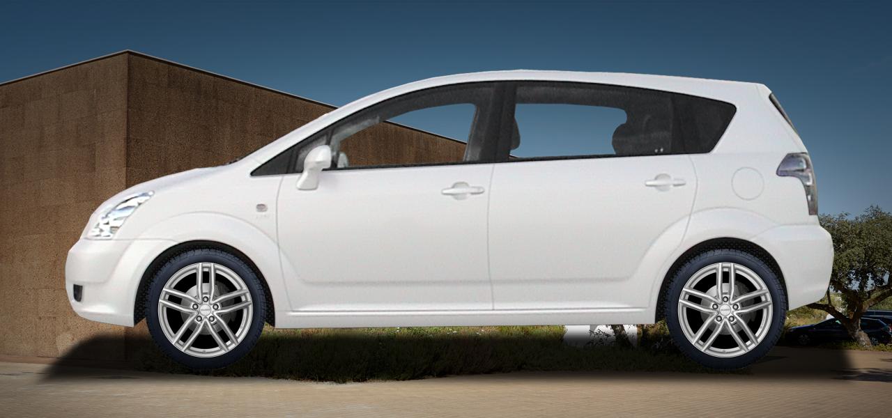 Na ilustracji: COROLLA Verso (R1), od 2004 r. – Toyota Corolla Verso, poglądowa wizualizacja auta z felgami DEZENT TR silver