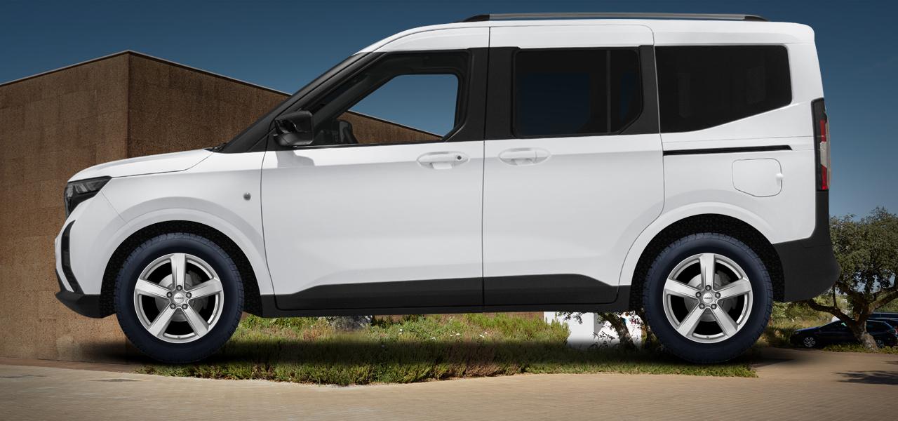 Na ilustracji: TRANSIT COURIER (N3P), od 2024 r. – Ford Transit Courier, poglądowa wizualizacja auta z felgami DEZENT TU silver