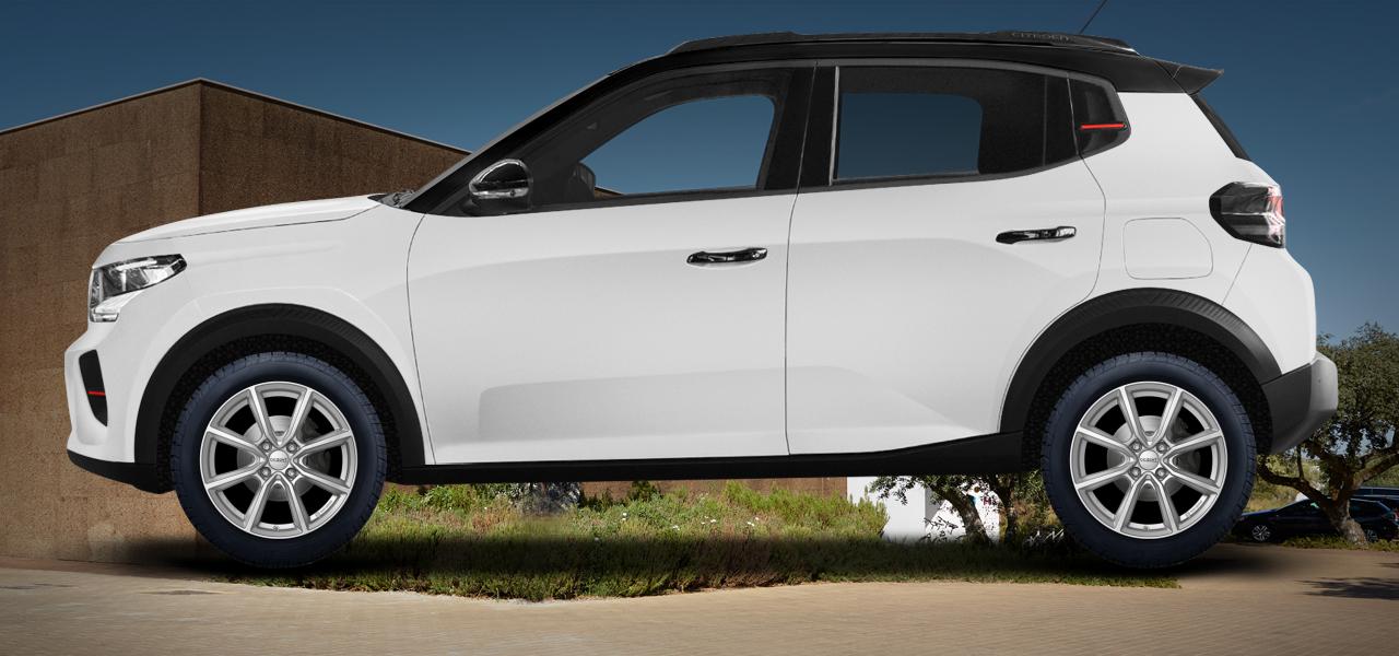 Na ilustracji: C3 (C), od 2024 r. – Citroën C3, poglądowa wizualizacja auta z felgami DEZENT TN silver