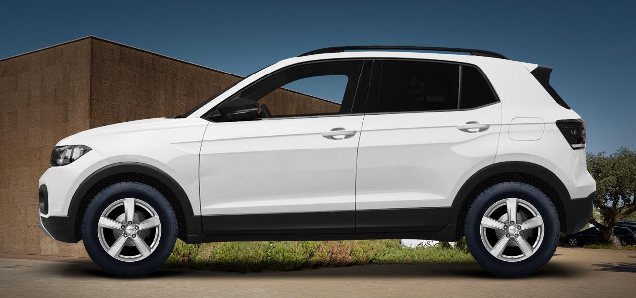 Na ilustracji: T-CROSS (C1), od 2019 r. – Volkswagen T-Cross, poglądowa wizualizacja auta z felgami DEZENT TU silver