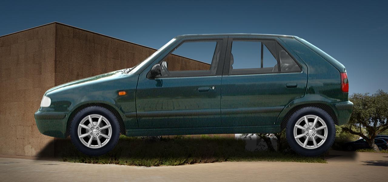Na ilustracji: FELICIA (791), od 1995 r. – Škoda Felicia, poglądowa wizualizacja auta z felgami DEZENT TN silver