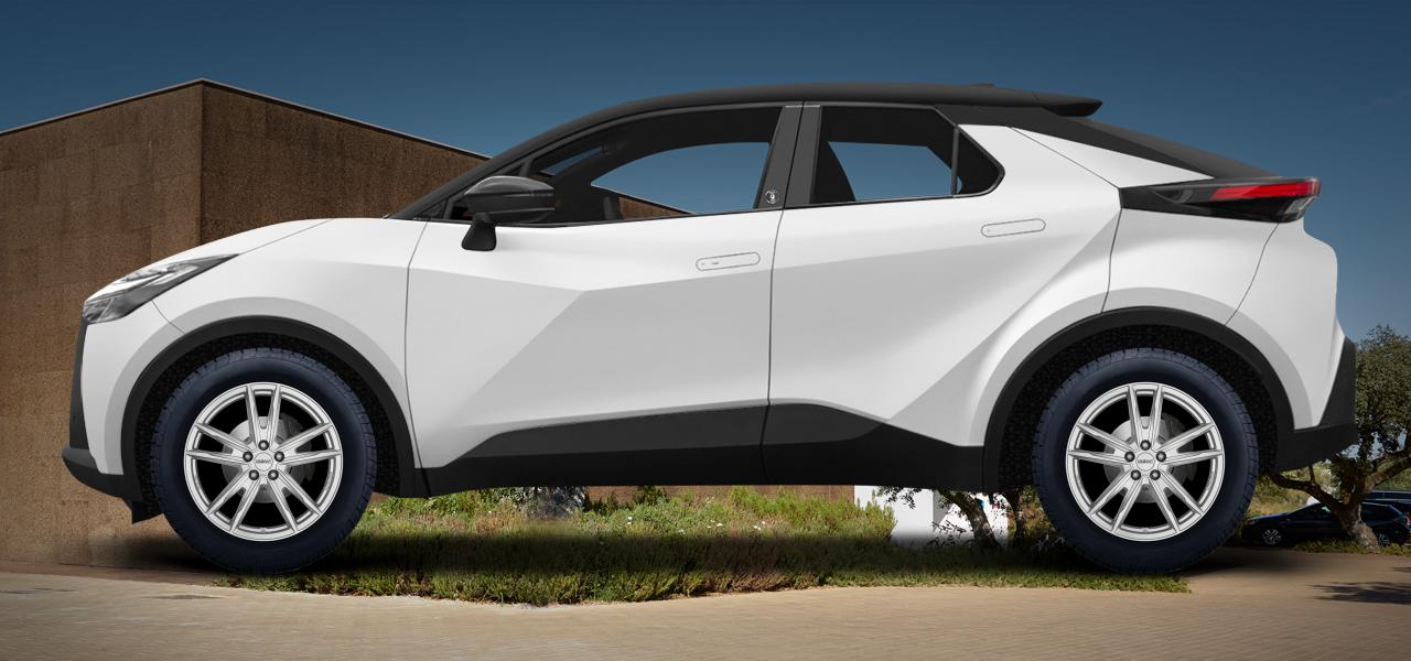 Na ilustracji: C-HR (AX2T(M);AX2T(M)-TGRE), od 2023 r. – Toyota C-Hr, poglądowa wizualizacja auta z felgami DEZENT KF silver