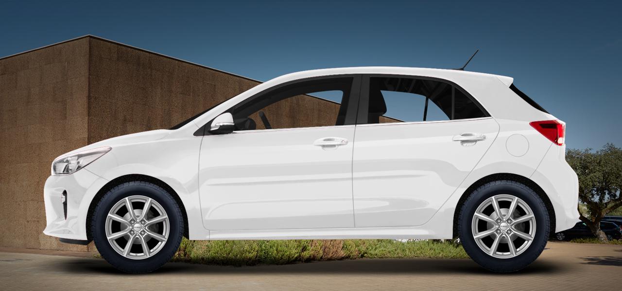 Na ilustracji: RIO (YB), od 2017 r. – Kia RIO, poglądowa wizualizacja auta z felgami DEZENT TN silver