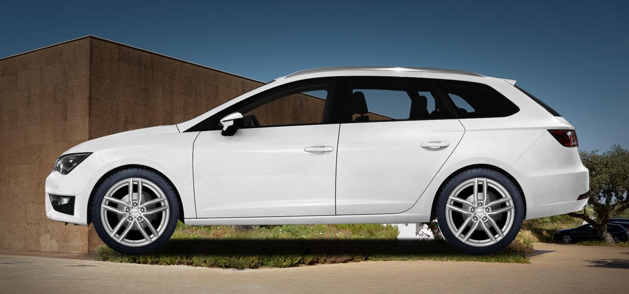 Na ilustracji: LEON ST (5F), od 2013 r. – Seat Leon St, poglądowa wizualizacja auta z felgami DEZENT TR silver
