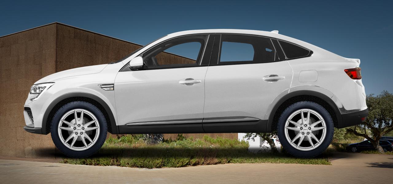 Na ilustracji: ARKANA/MEGANE CONQUEST (RJL), od 2021 r. – Renault Arkana, poglądowa wizualizacja auta z felgami DEZENT KF silver