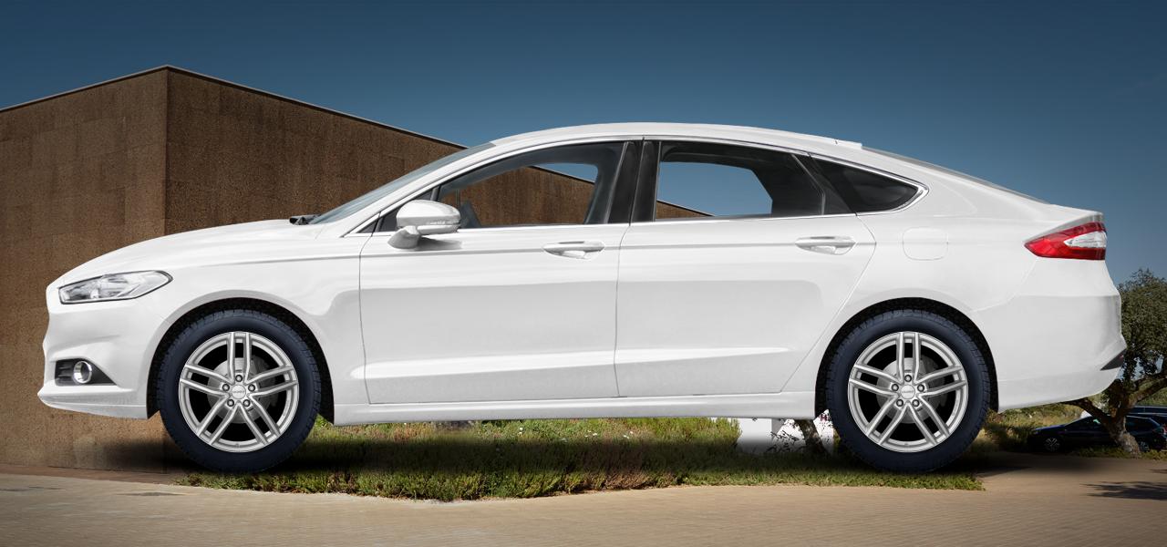 Na ilustracji: MONDEO (BA7), od 2014 r. – Ford Mondeo, poglądowa wizualizacja auta z felgami DEZENT TR silver