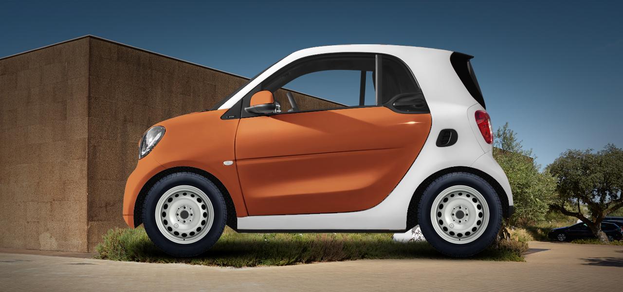 Na ilustracji: FORTWO (451), od 2014 r. – Smart Fortwo, poglądowa wizualizacja auta z felgami ALCAR STAHLRAD 4003-4004
