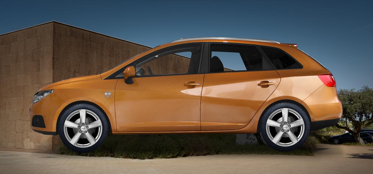 Na ilustracji: IBIZA ST (6J), od 2010 r. – Seat Ibiza St, poglądowa wizualizacja auta z felgami DEZENT TU silver